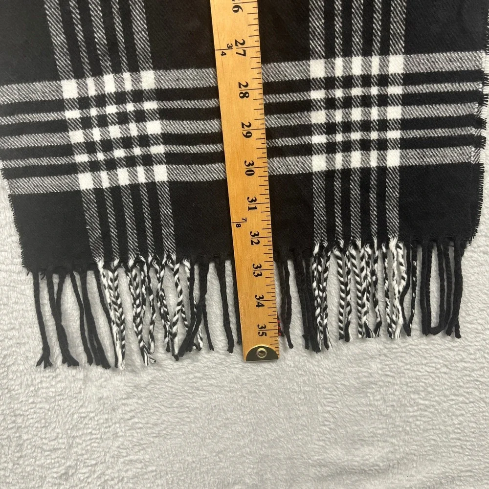 Cashmere Blend Italian Design Plaid Scarf Black Red White Fringe Winter Wrap